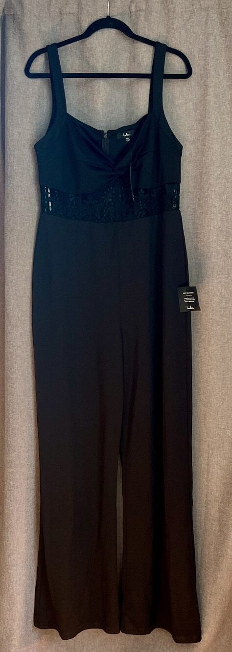 Lulus NWT Black Lace Cutout Jumpsuit Sexy Chic 17 Pit to Pit 63 Length XXL